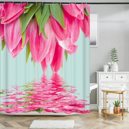 Waterproof Polyester Fabric Bathroom Curtain w/12 Hooks