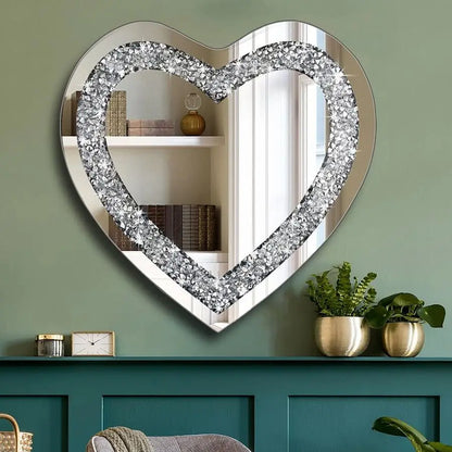 Crystal Crush Diamond Heart Shaped Silver Mirror, 20"x20"x1"