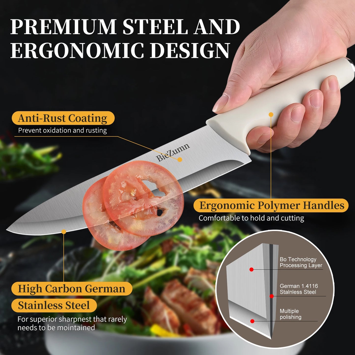 15/3-Piece Knife Set w/Cutting Board, Scissors, Built-In Sharpener