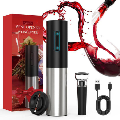 Electric Wine Opener Set w/Foil Cutter, Aerator, Pourer & Vacuum Stopper