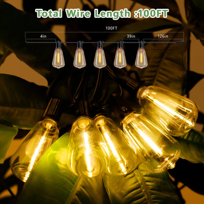 100' Solar Outdoor String Patio Lights, Shatterproof, Remote