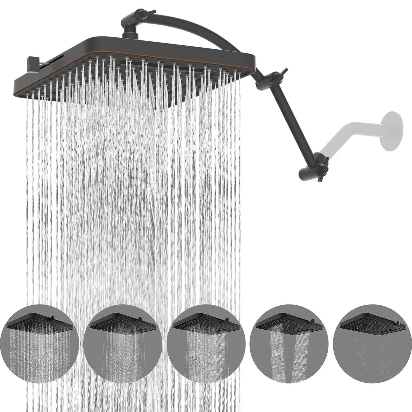 13" Rain Shower Head, 5 Spray Modes, 16" Extension Arm