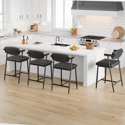 Modern Bar Stools Set (2) Back & Upholstered, Footrest