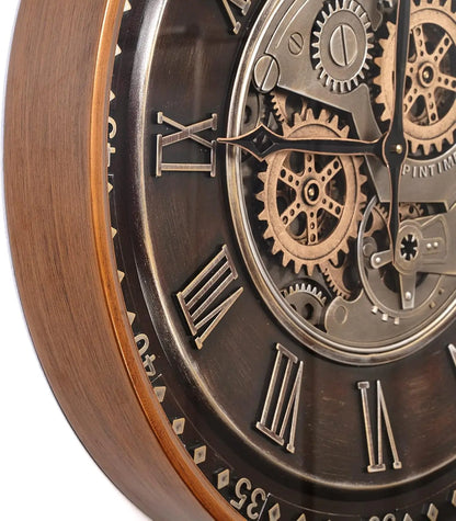 Antique Gold Roman Numeral 24" Moving Gears Wall Clock