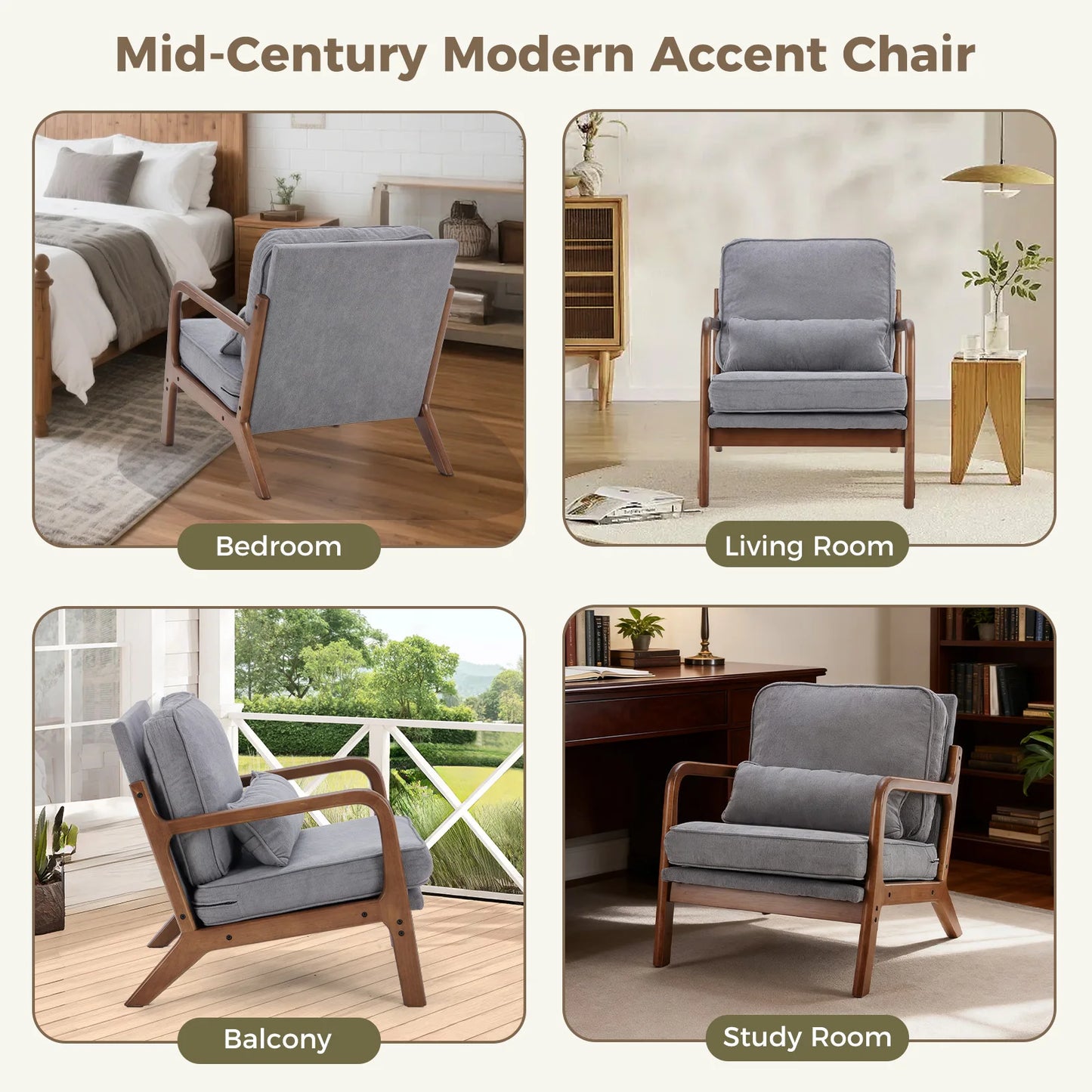 Mid Century Modern Wooden Accent Chair w/Arms