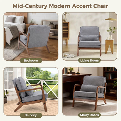 Mid Century Modern Wooden Accent Chair w/Arms