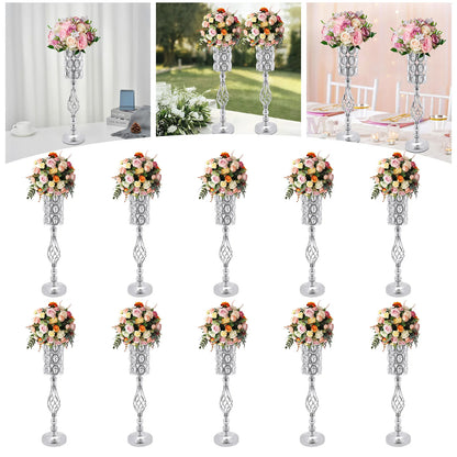 10pc Iron Flower Vases,61cm Gold/Silver Tabletop Vase for Centerpiece