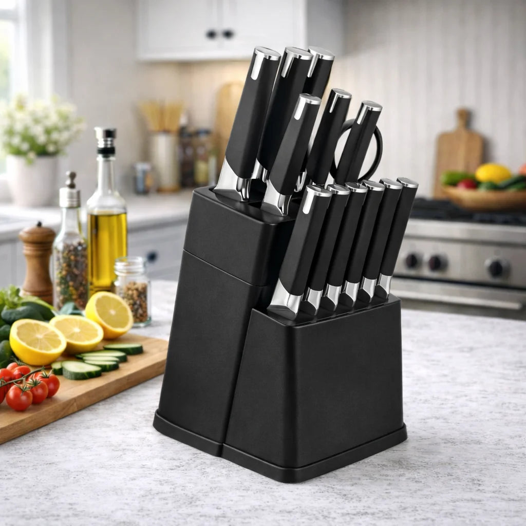 13Pcs Professional Kitchen Knife Block Set with 6 Steak Knives