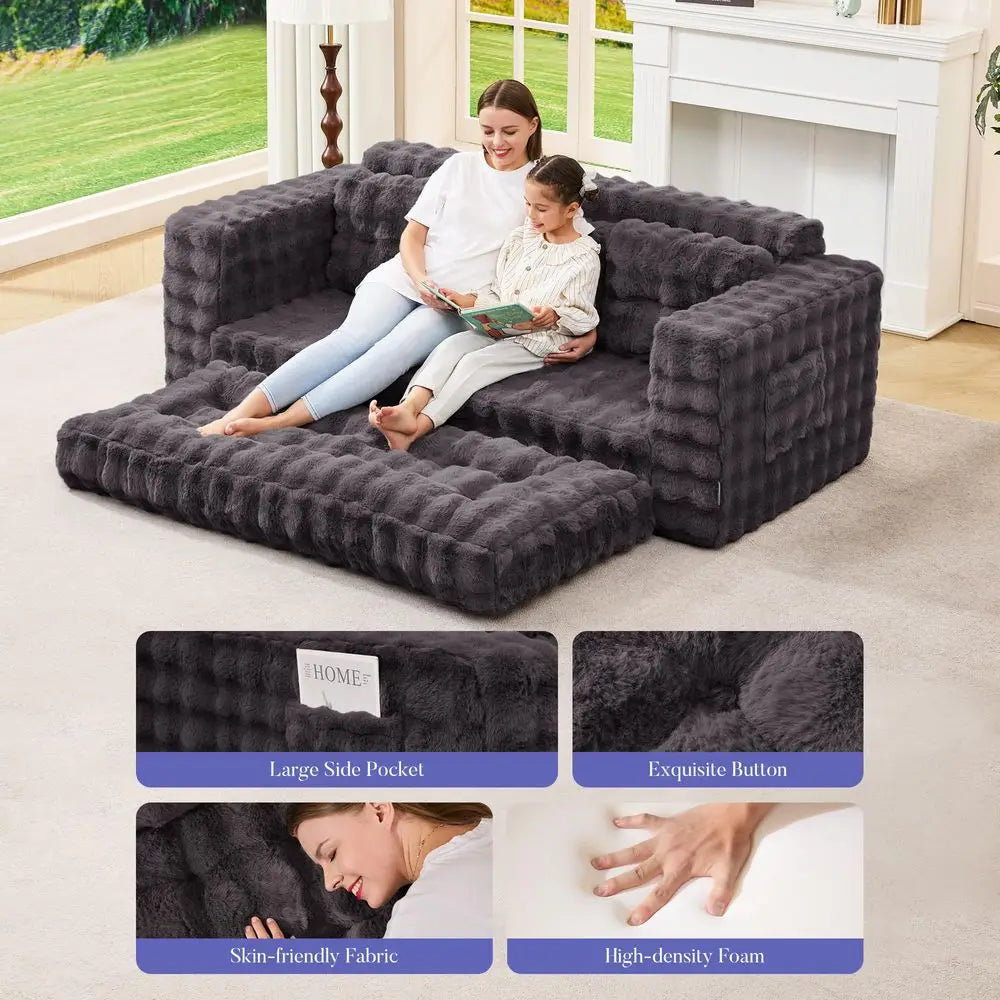 Oversized 3-Seater Boneless Couch w/Tufted Button Design