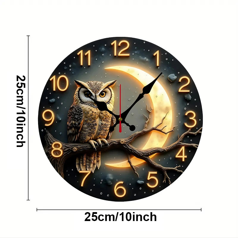 10" Moonlight Night Wooden Round Silent Hanging Wall Clock