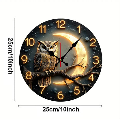 10" Moonlight Night Wooden Round Silent Hanging Wall Clock