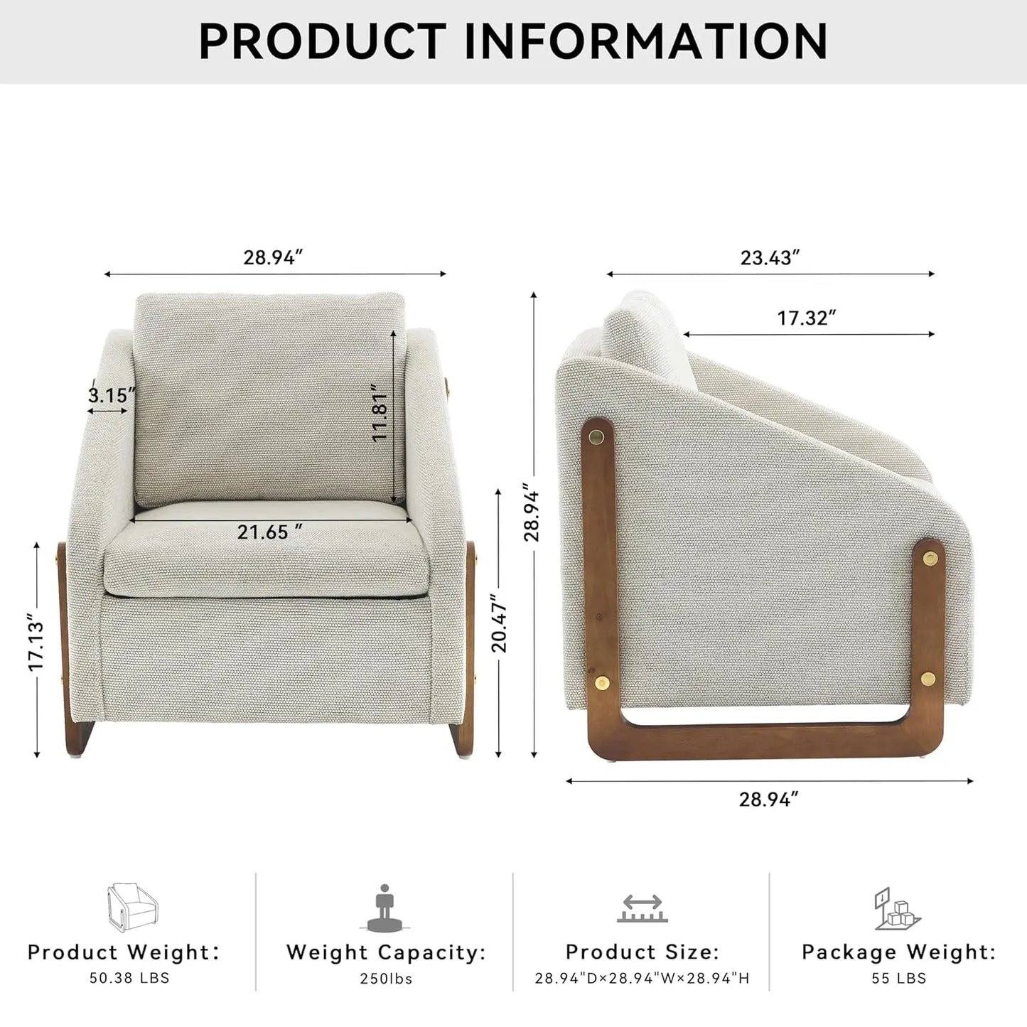 Chenille Fabric Chair w/ Wooden Side Frame, Comfortable Lounge