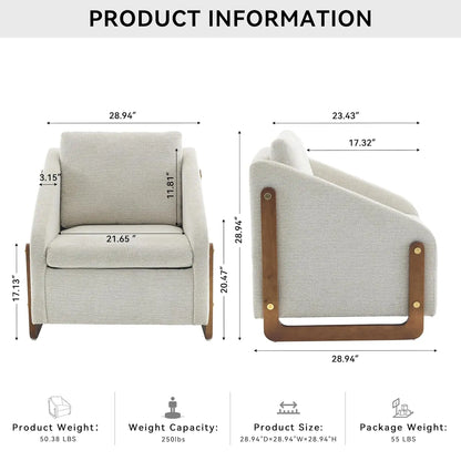 Chenille Fabric Chair w/ Wooden Side Frame, Comfortable Lounge
