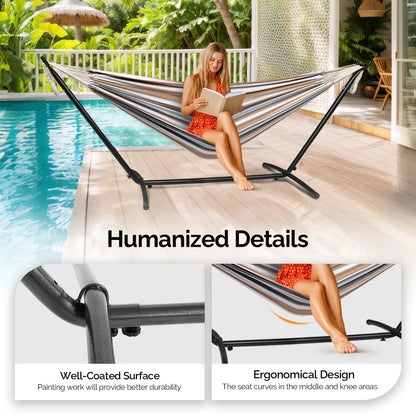 9ft Iron Hammock, Black Frame w/Polyester and Cotton, 330 LBS