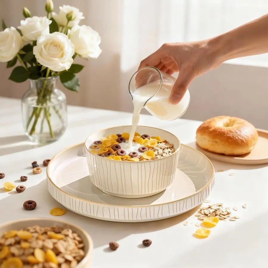 12pc Chip Resistant Stoneware, Ribbed Reactive Glaze Ceramic