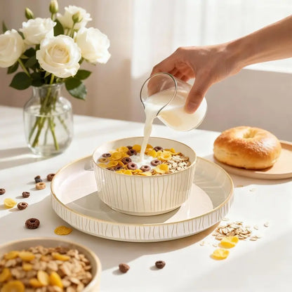 12pc Chip Resistant Stoneware, Ribbed Reactive Glaze Ceramic