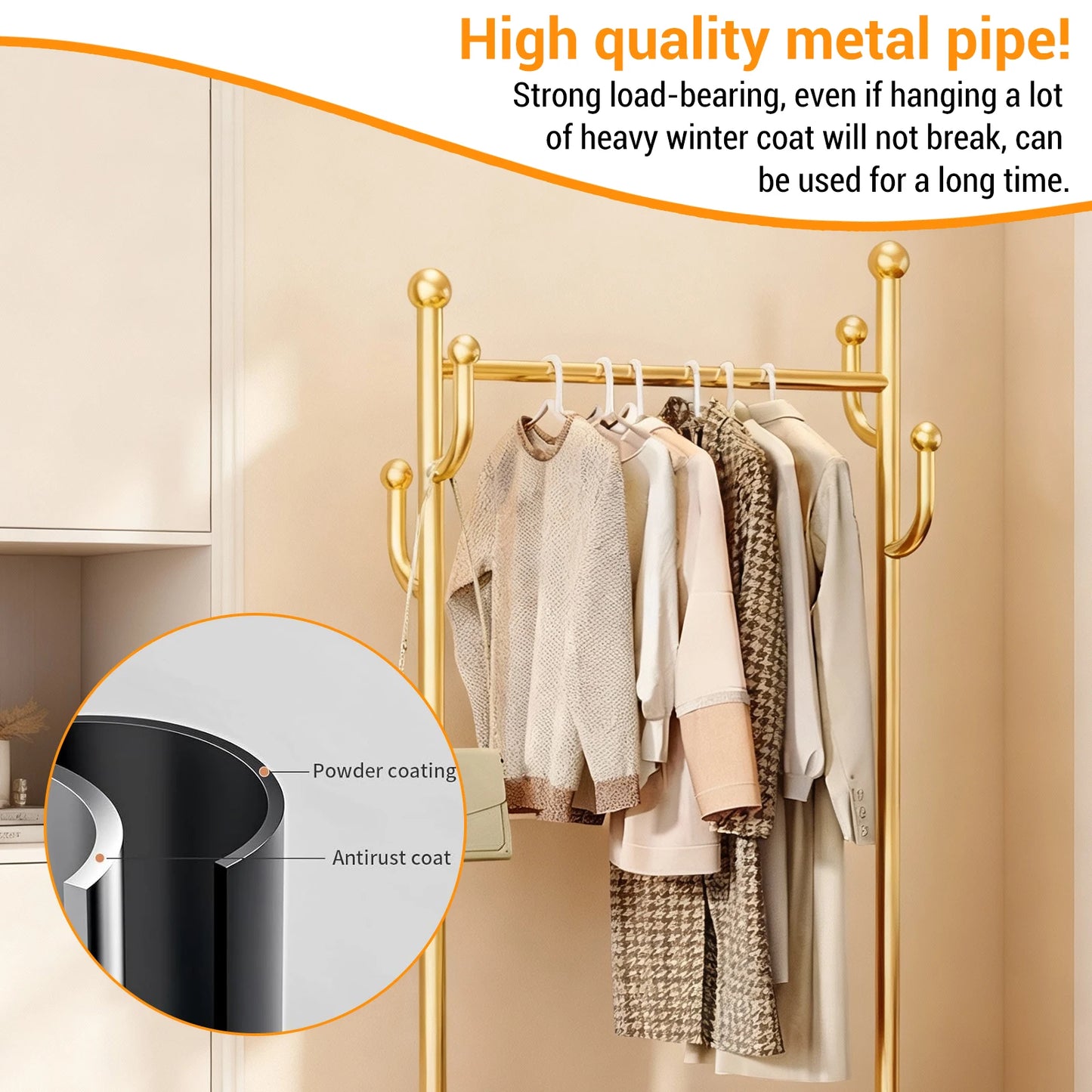 Movable Clothes Rail, Hanging Coat Rack with Storage Basket