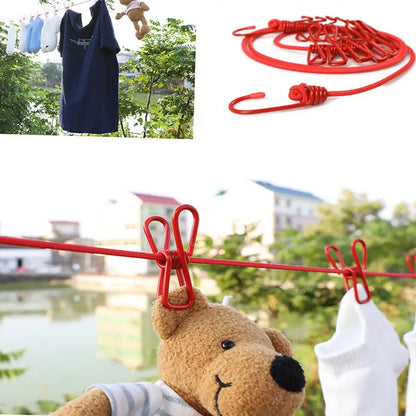 1pc Portable Clothesline With 12 Clips