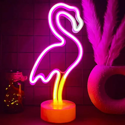 Flamingo LED Neon Night Light w/Pedestal, USB/Battery Operation