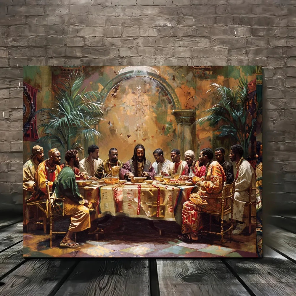 Black Last Supper Canvas Mural, 48"x32", 1.5" Frame