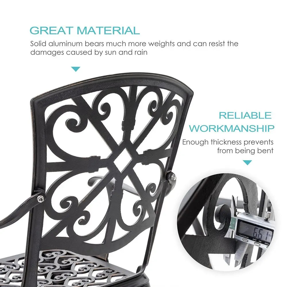 3 Piece Outdoor Bistro Set, Cast Aluminum Table and Chairs