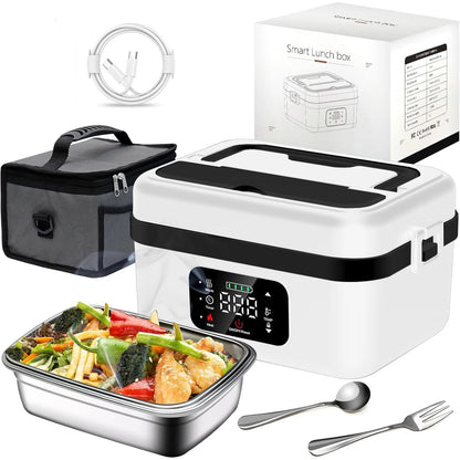 Rechargeable Portable Food Warmer w/Fork and Spoon, Insulated Carrying Bag