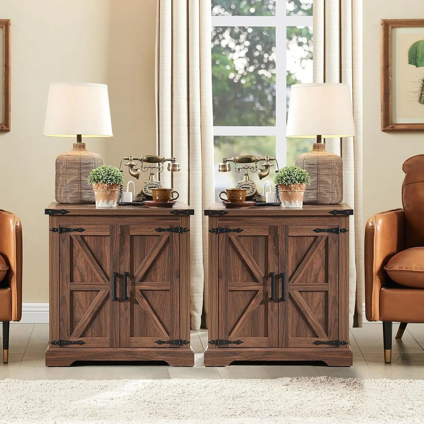 Rustic Wood Square Nightstand, Barndoor Style