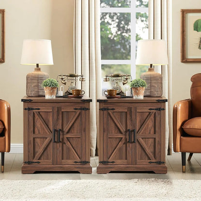 Rustic Wood Square Nightstand, Barndoor Style