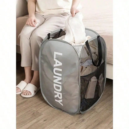 1pc Foldable Mesh Laundry Hamper w/Handle