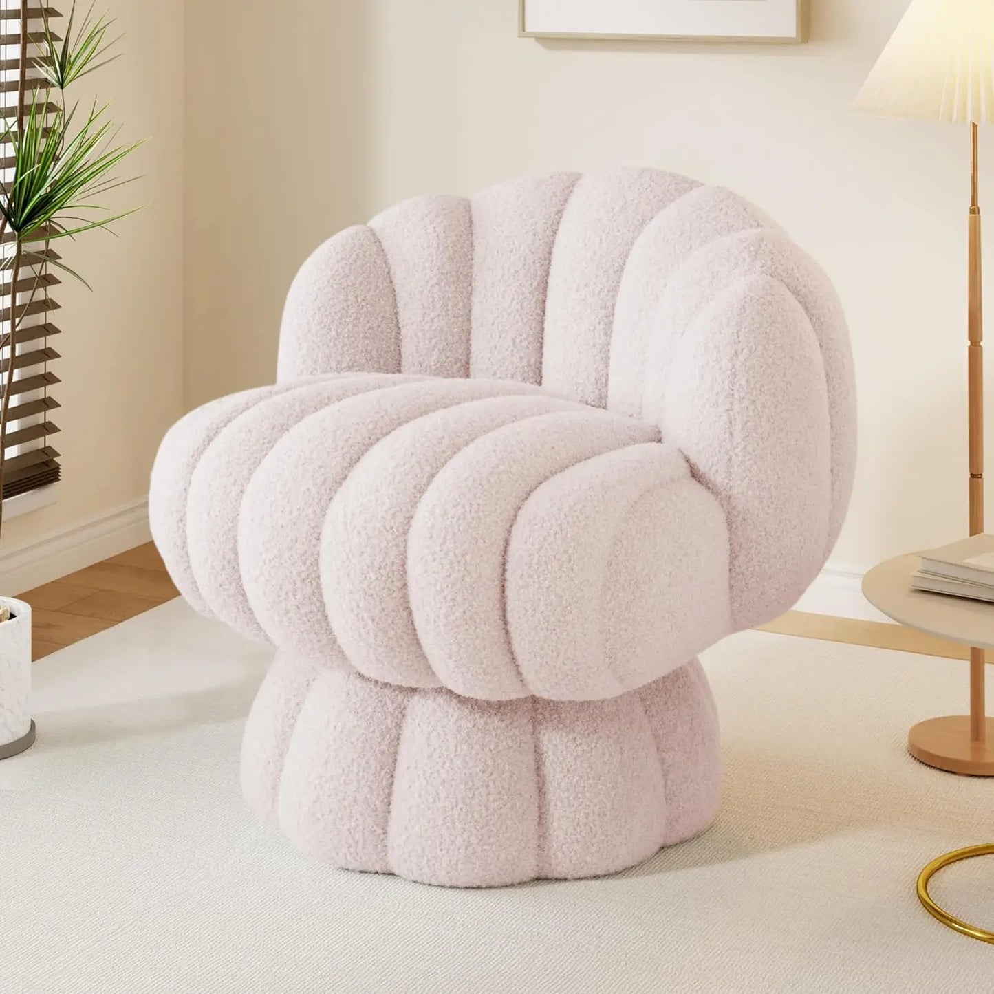 Fluffy Sherpa, Swivel 360 Degree Barrel Accent Vanity Chair