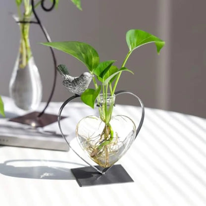 Modern Creative Desktop Glass Vase, Plant Terrarium Metal Stand