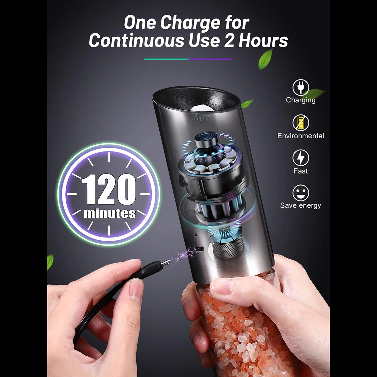 Electric Salt and Pepper Grinder Set, USB Rechargeable