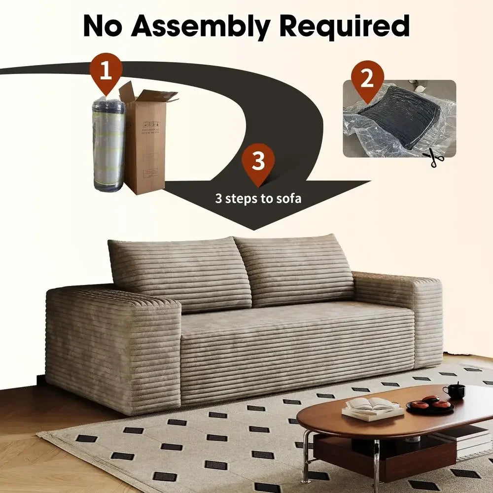 Boneless 71.3" Seater Couch, Loveseat, Fluffy Corduroy with Wide Armrest