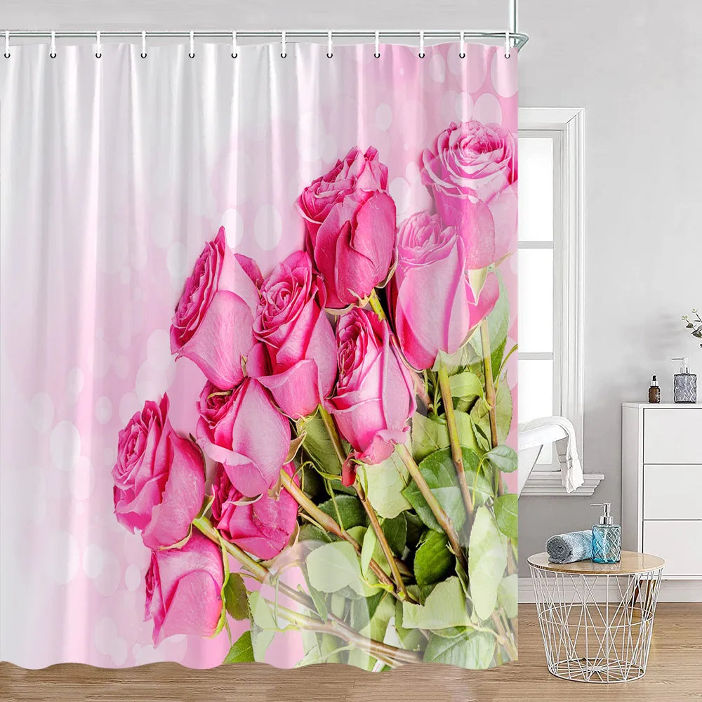 Red Roses Floral Shower Curtain, Romantic Flower