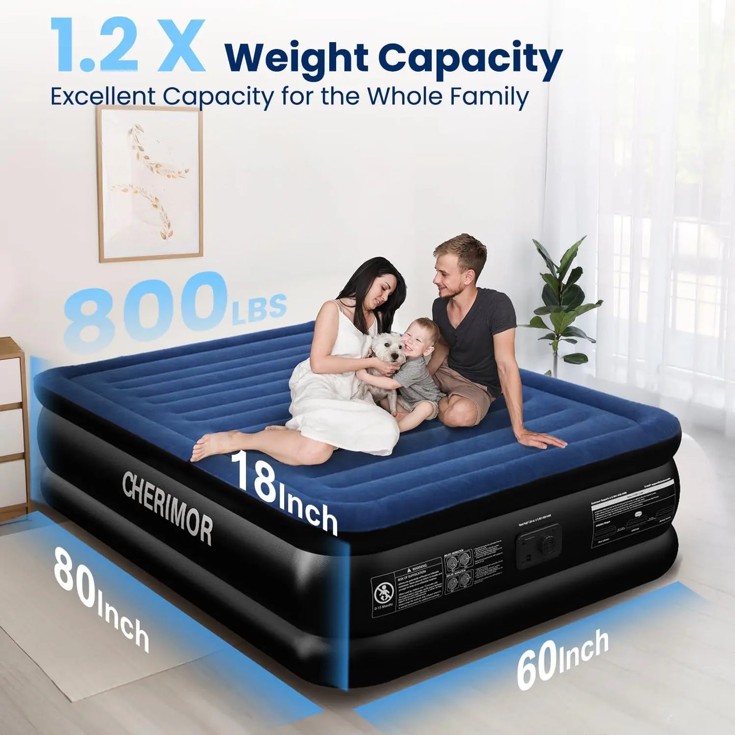 Heavy-Duty Queen Air Mattress w/Built-in Pump, 18" Height,