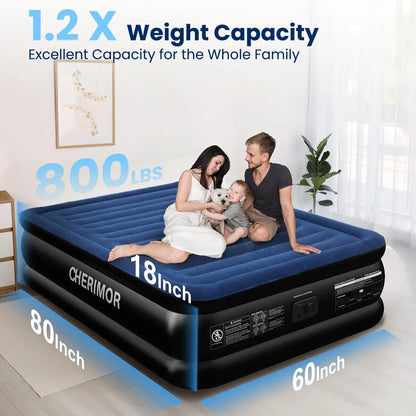 Heavy-Duty Queen Air Mattress w/Built-in Pump, 18" Height,
