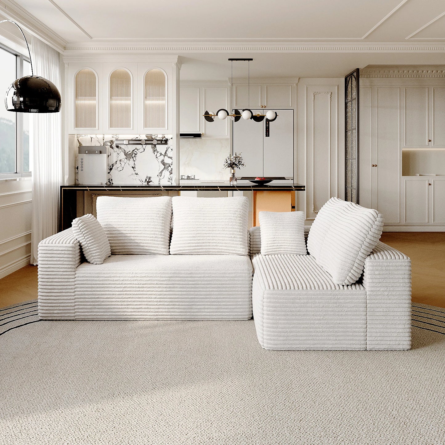 Modern 104" Boneless Sectional Couch w/L-Shape Chaise, Deep Seat