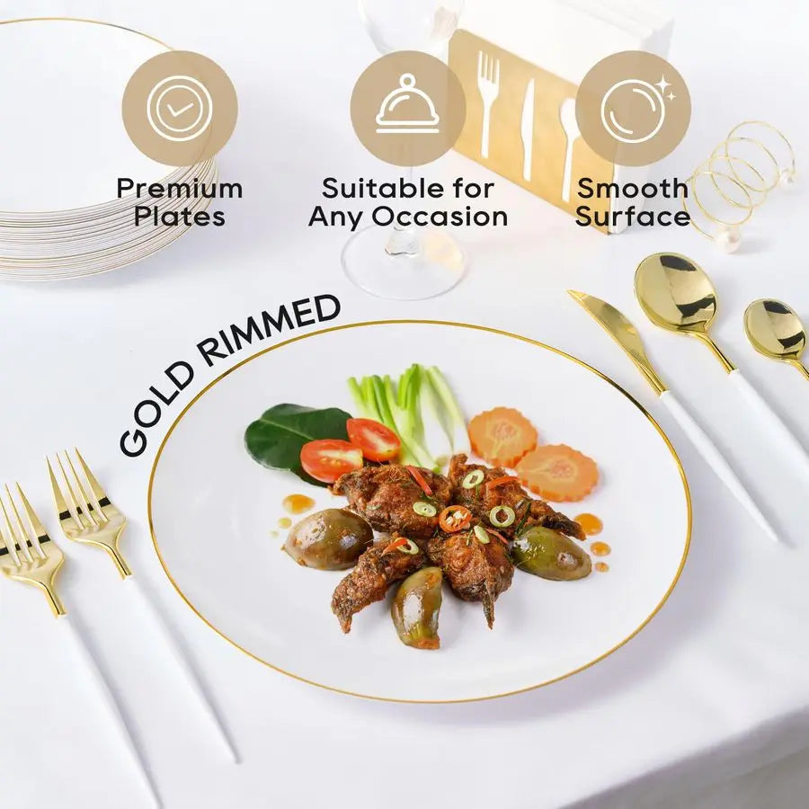 100 Heavy Duty Plastic Dinner Plates 10.25", Disposable