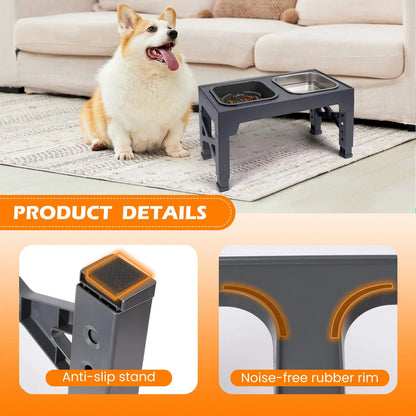 2:1 Adjustable Pet Feeder Bowls, Non-Slip, Stainless Steel, Plastic