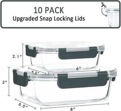 10-Pack Glass Meal Prep Containers with Lids