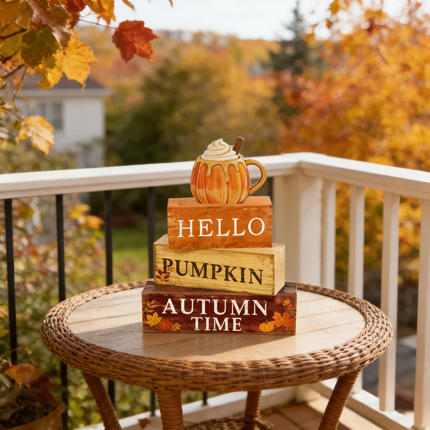 4pc Stackable Thanksgiving Rustic Farmhouse Wooden Sign Blocks