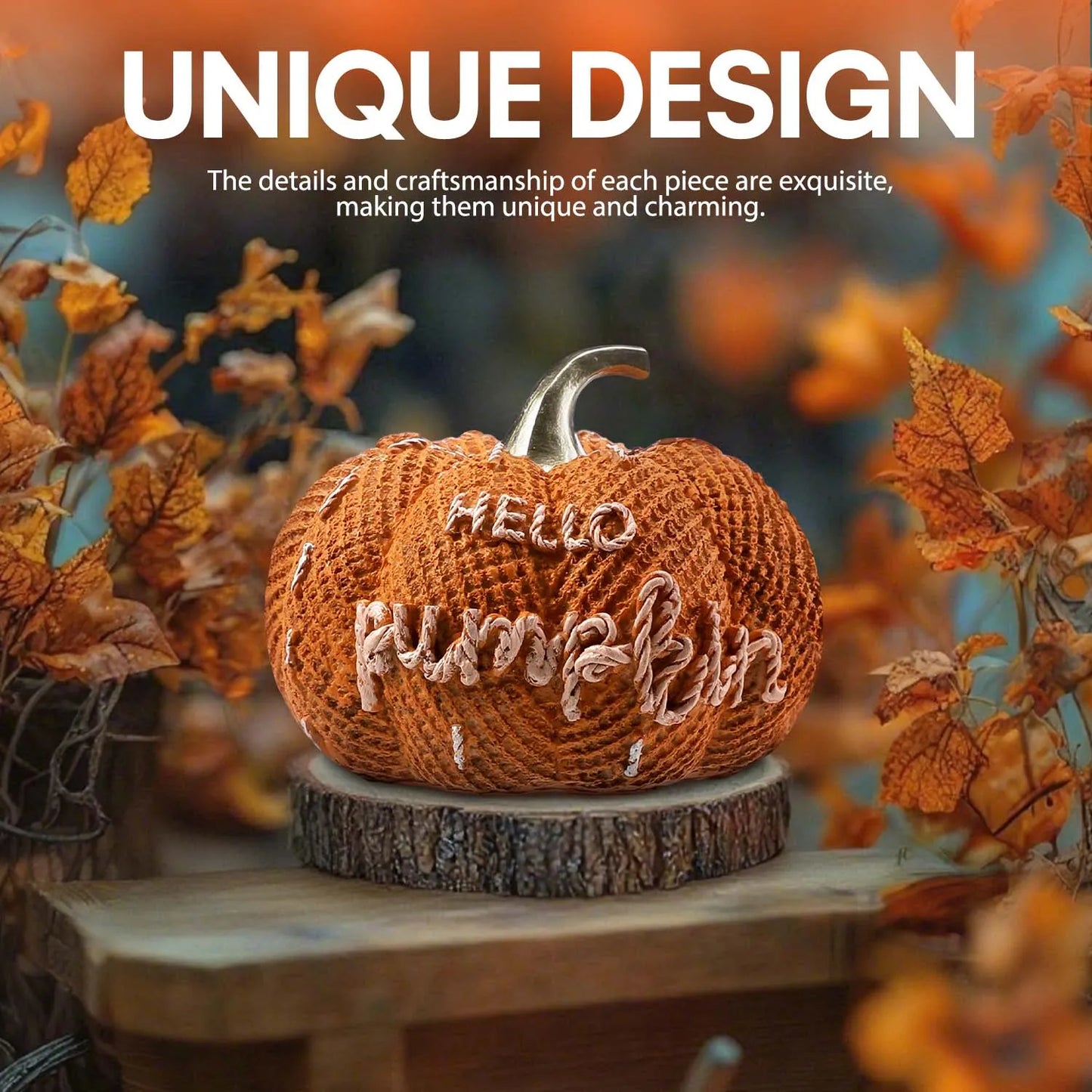 Halloween Pumpkin Knitted Texture Table Ornament, Farmhouse