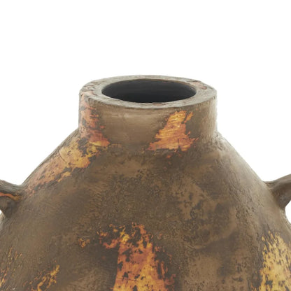 15" Grooved Antique Style Distressed Brown Ceramic Vase w/Handles