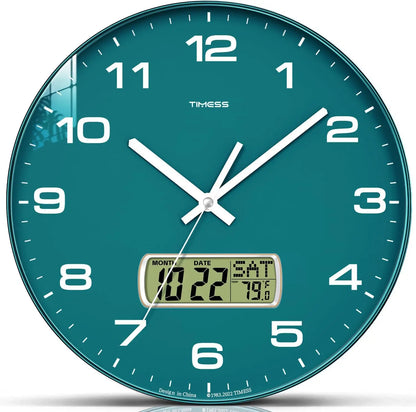 10"/12"/14" Wall Clock, 4 Color Options, Calendar and Temperature