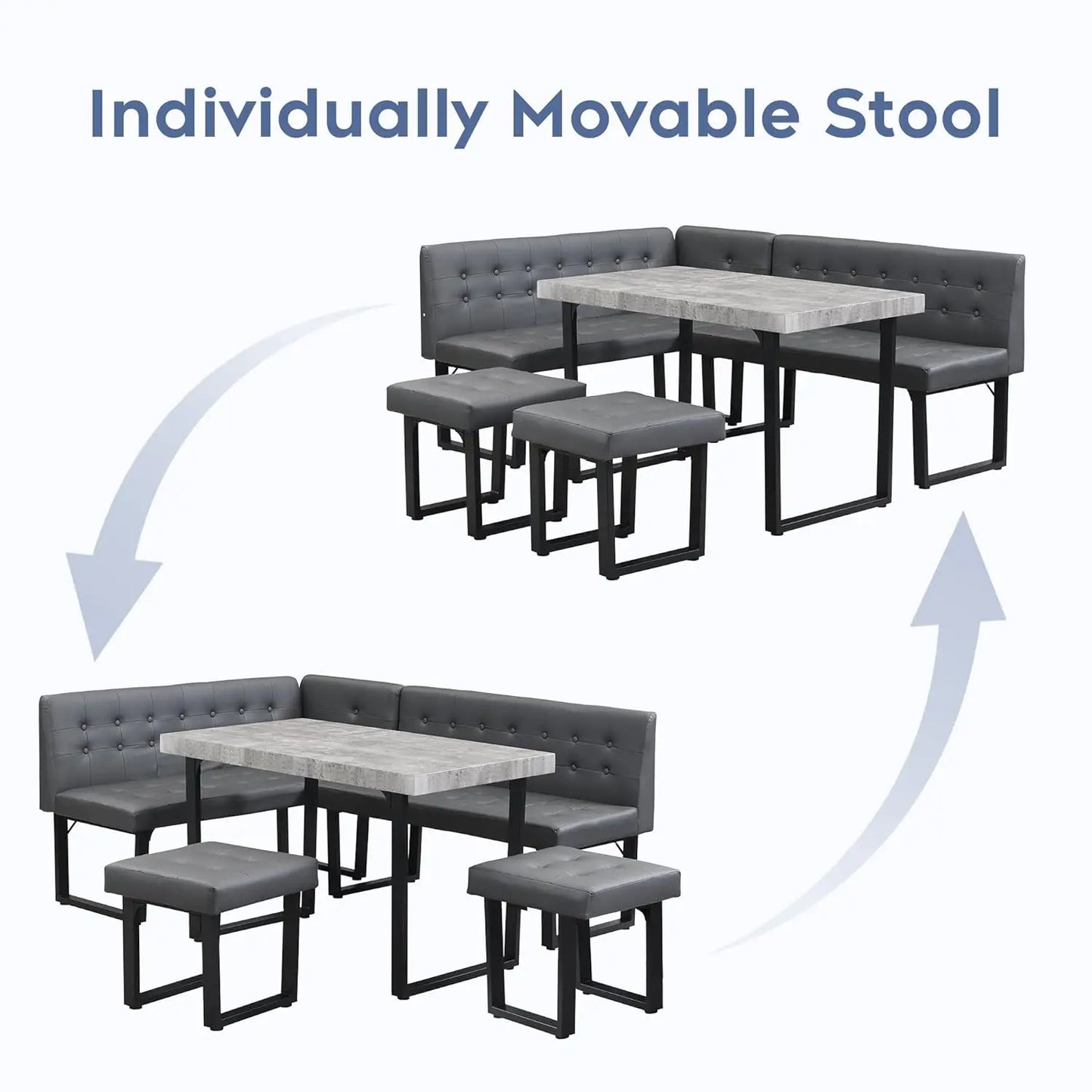 5pc Modern Corner Dining Table Set, 72" Breakfast Nook