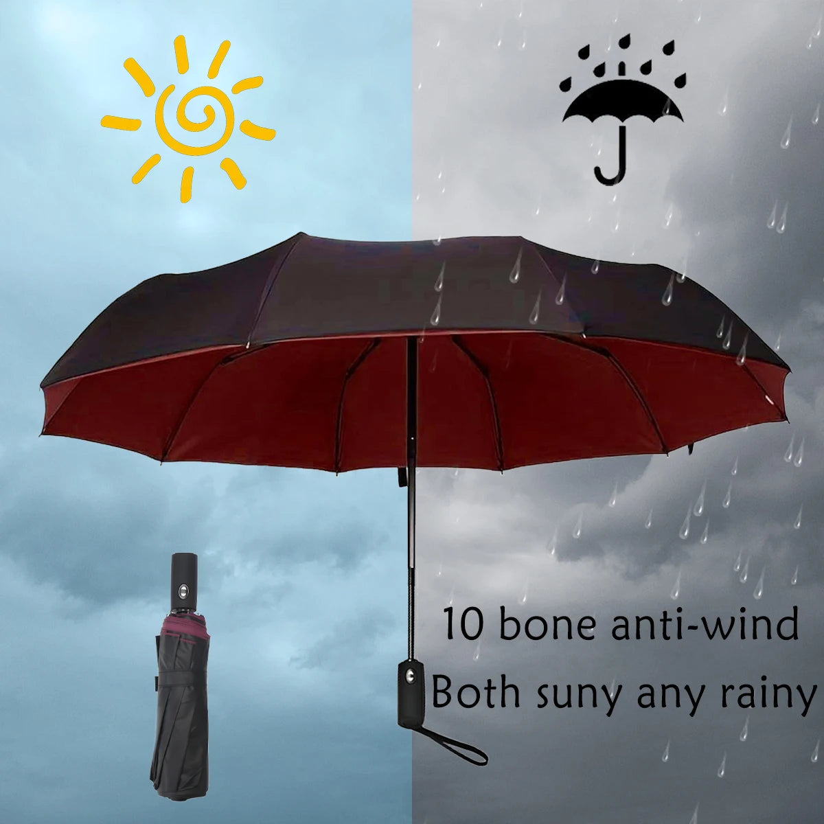 Extra Large, Ten Bone, Folding Umbrella
