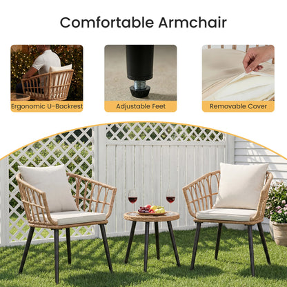 3pc Wicker Outdoor Set w/Soft Cushion, Glass Table