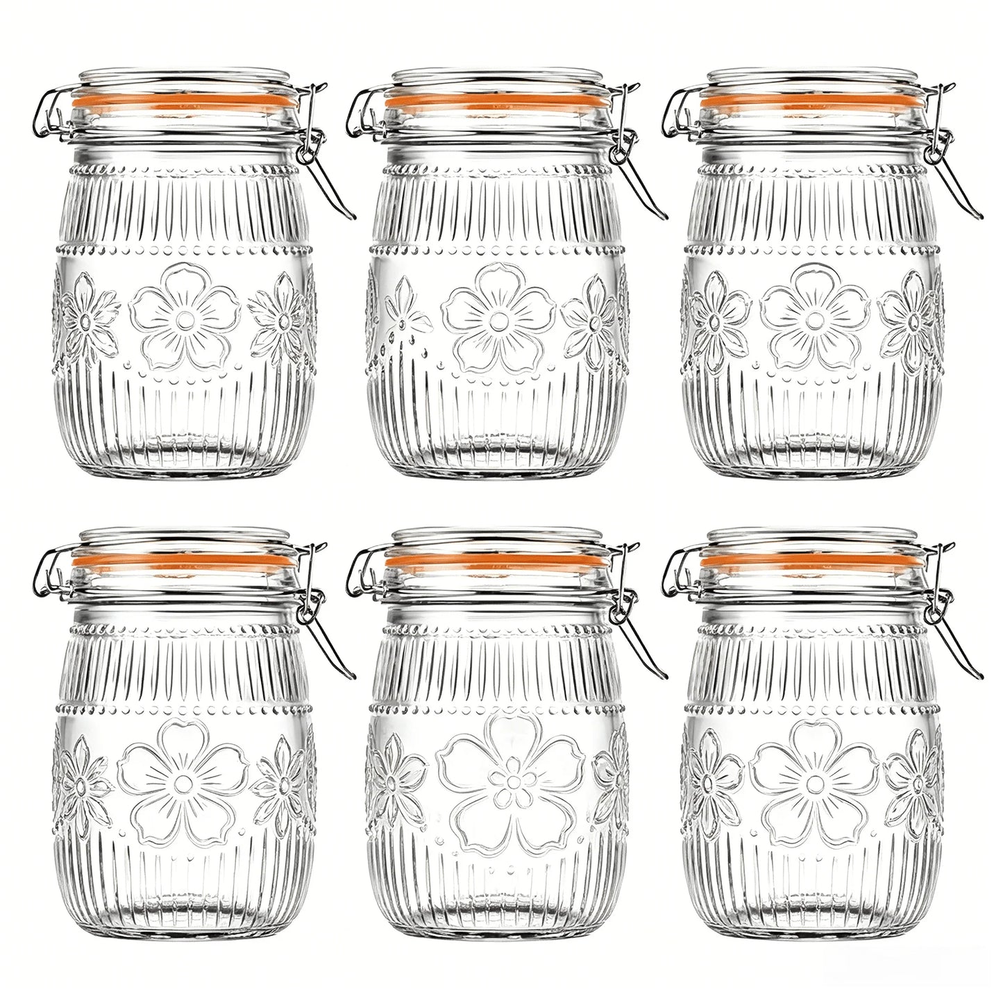 6 pk Wide Mouth Mason Jars 32 Oz Airtight Glass Canister