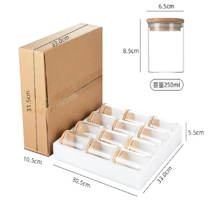 12pc Portable Airtight Glass Storage Jar w/ Bamboo Lid