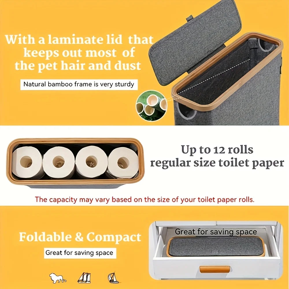 Gray Bamboo 9 Roll Toilet Paper Holder with Lid